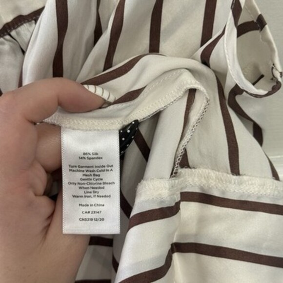 Haven Well Within Washable Silk Chemise Nightgown Lingerie Sz M Brown Stripes￼ - Picture 5 of 5